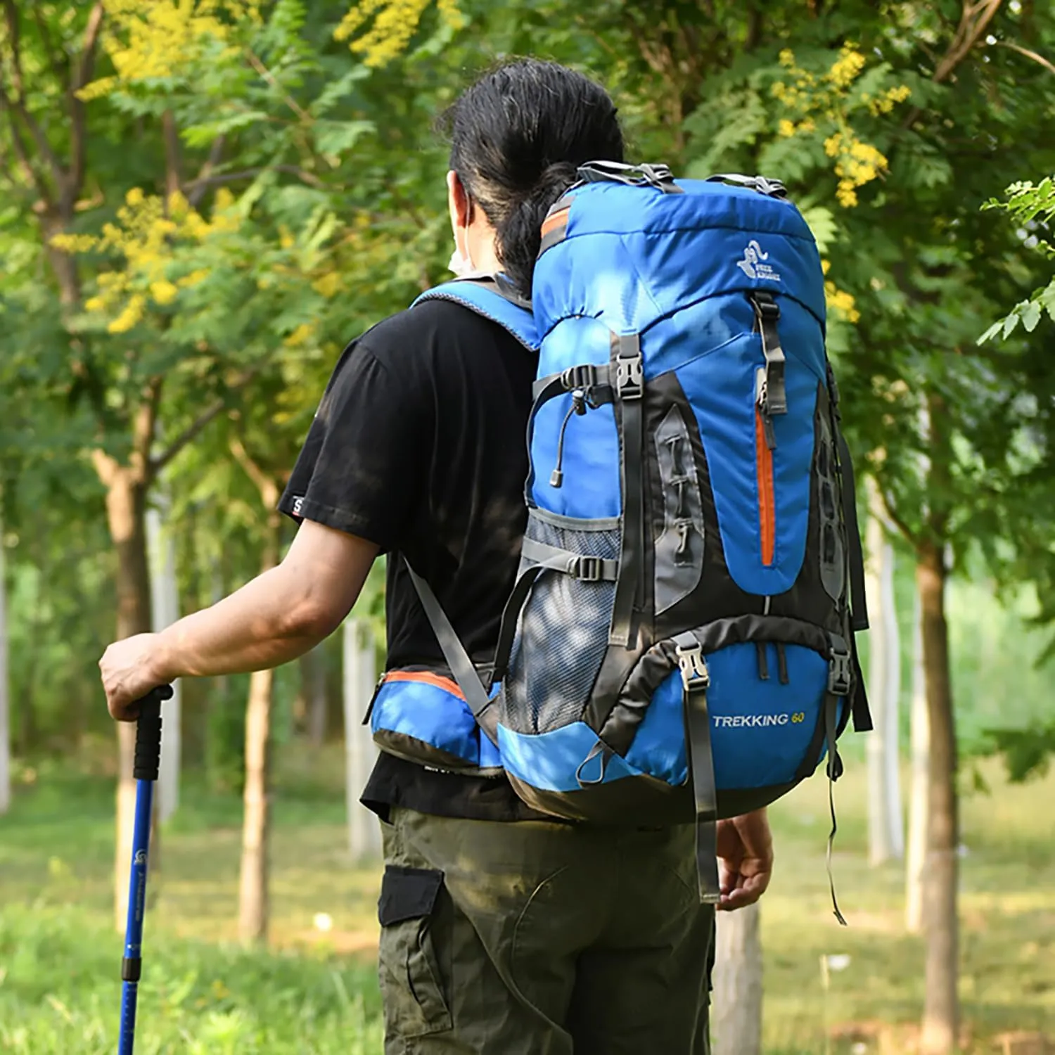 Bseash 60L Hiking Camping Backpack with Rain Cover, Waterproof Large Capacity Outdoor Sport Travel Daypack Climbing Touring (Black)