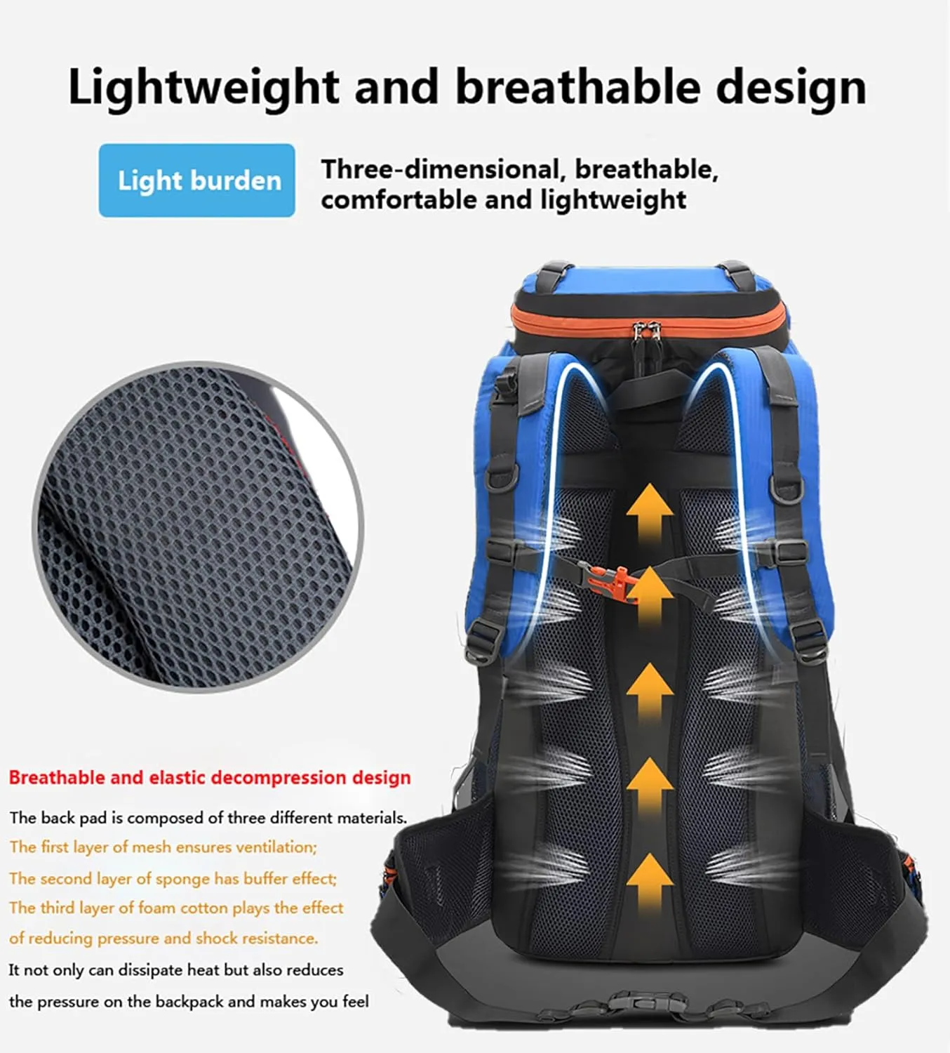 Bseash 60L Hiking Camping Backpack with Rain Cover, Waterproof Large Capacity Outdoor Sport Travel Daypack Climbing Touring (Navy Blue)