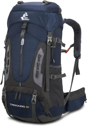 Bseash 60L Hiking Camping Backpack with Rain Cover, Waterproof Large Capacity Outdoor Sport Travel Daypack Climbing Touring (Navy Blue)