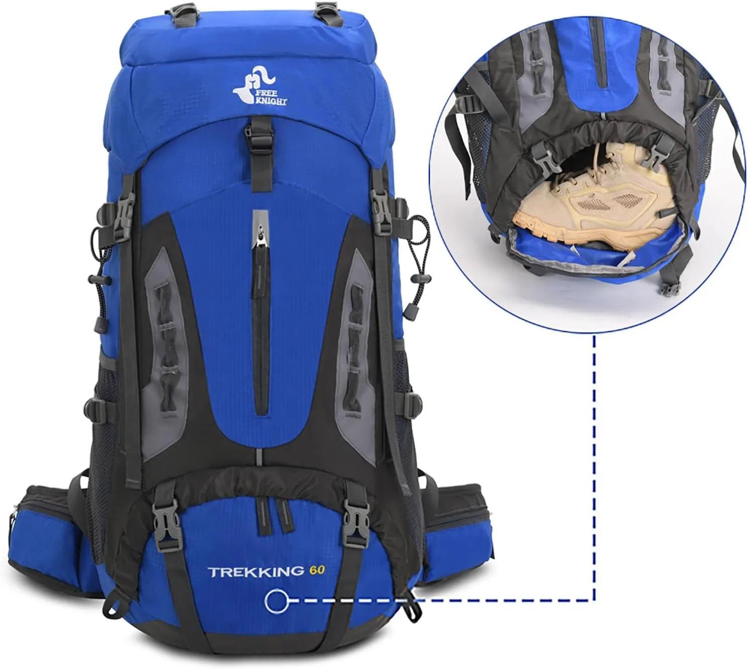 Bseash 60L Hiking Camping Backpack with Rain Cover, Waterproof Large Capacity Outdoor Sport Travel Daypack Climbing Touring (Navy Blue)