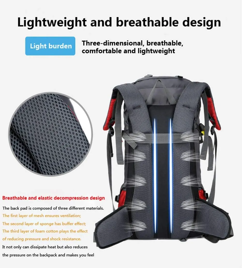 Bseash 60L Waterproof Hiking Camping Backpack with Rain Cover, Large Outdoor Sport Travel Daypack Rucksack for Climbing