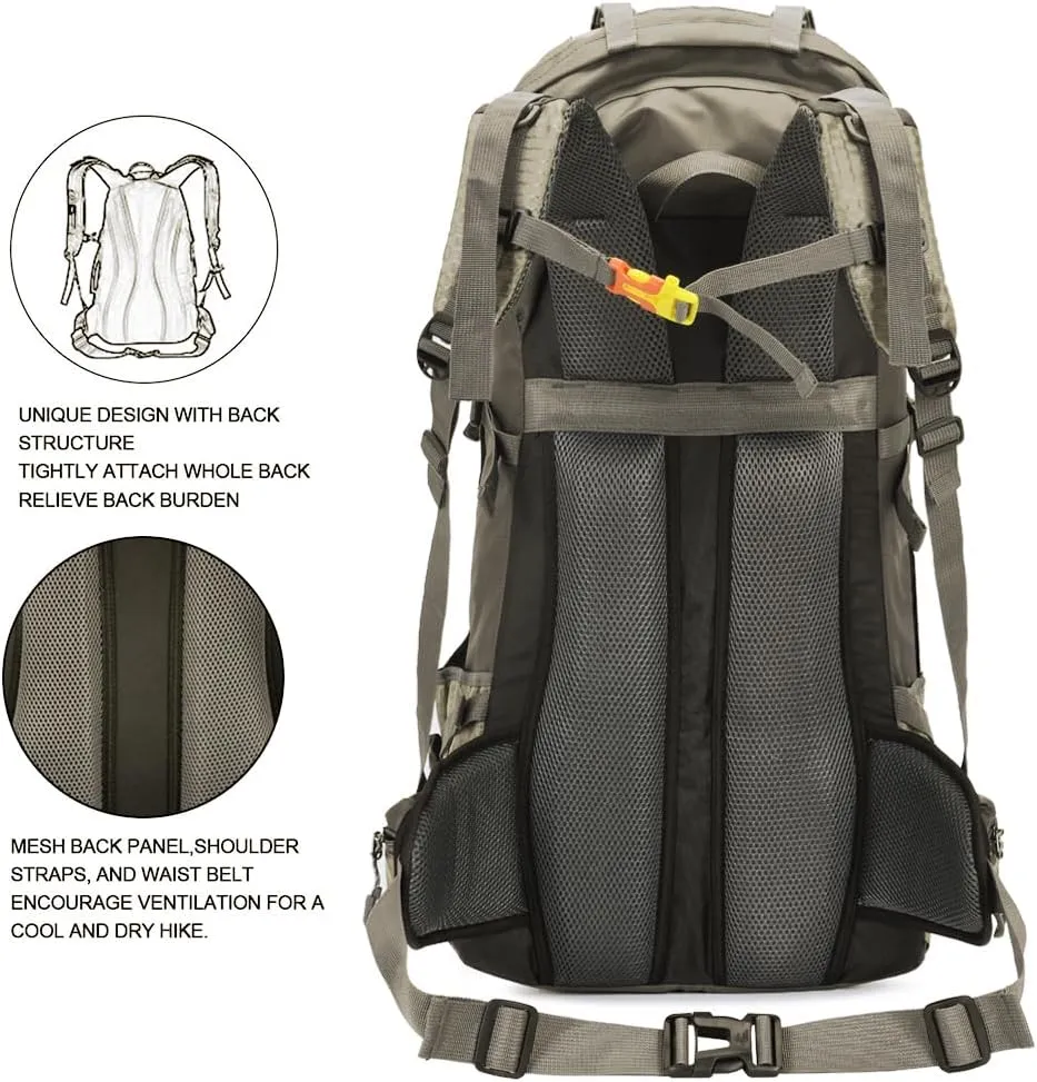 Bseash 60L Waterproof Hiking Camping Backpack with Rain Cover, Large Outdoor Sport Travel Daypack Rucksack for Climbing