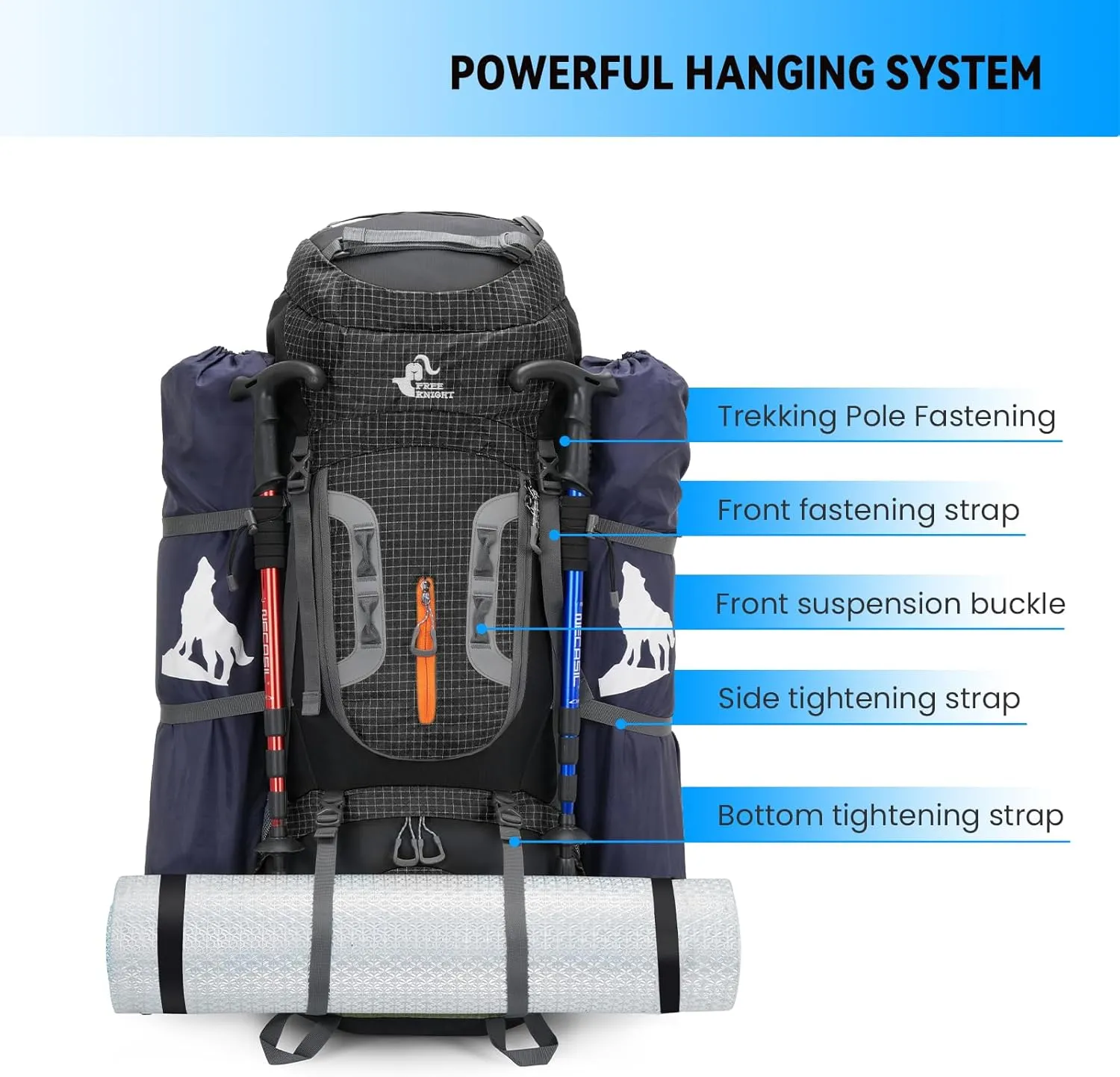 Bseash 80L Waterproof Hiking Camping Backpack with Rain Cover, Lightweight Outdoor Sport Travel Daypack for Climbing Touring (Purple)