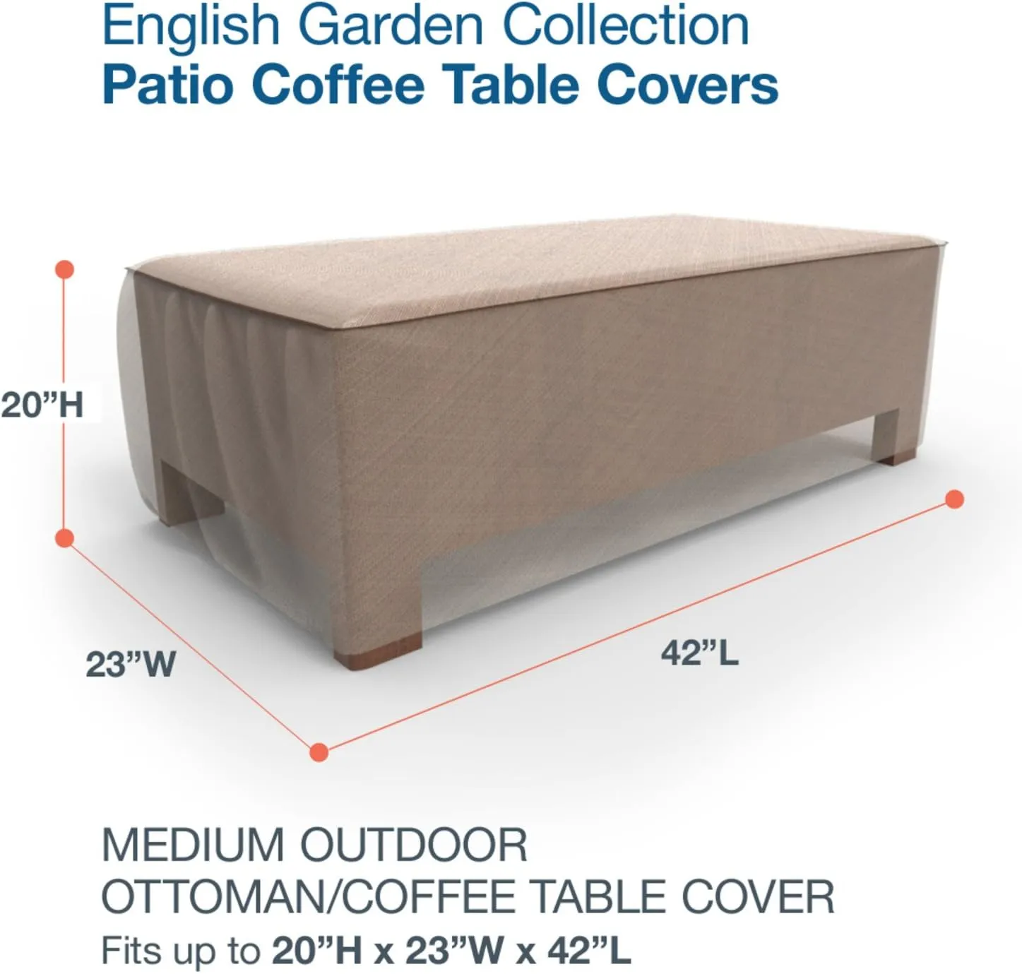 Budge P5A35PM1 English Garden Patio Ottoman / Coffee Table Cover Heavy Duty and Waterproof, Medium, Tan Tweed