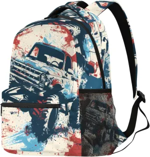 Budxapjw Car Patterns Travel Laptop Backpack for Women Men Vintage Car Waterproof Bag with Adjustable Padded Shoulder Straps for Business Work Travel Hiking Camping