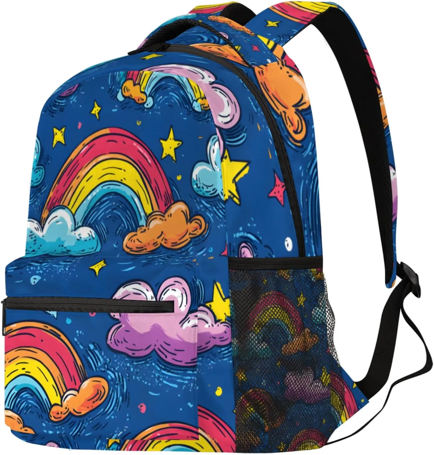 Budxapjw Cartoon Rainbow Travel Laptop Backpack for Women Men Colorful Cloud Waterproof Bag with Adjustable Padded Shoulder Straps for Business Work Travel Hiking Camping
