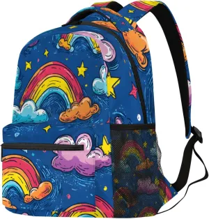 Budxapjw Cartoon Rainbow Travel Laptop Backpack for Women Men Colorful Cloud Waterproof Bag with Adjustable Padded Shoulder Straps for Business Work Travel Hiking Camping