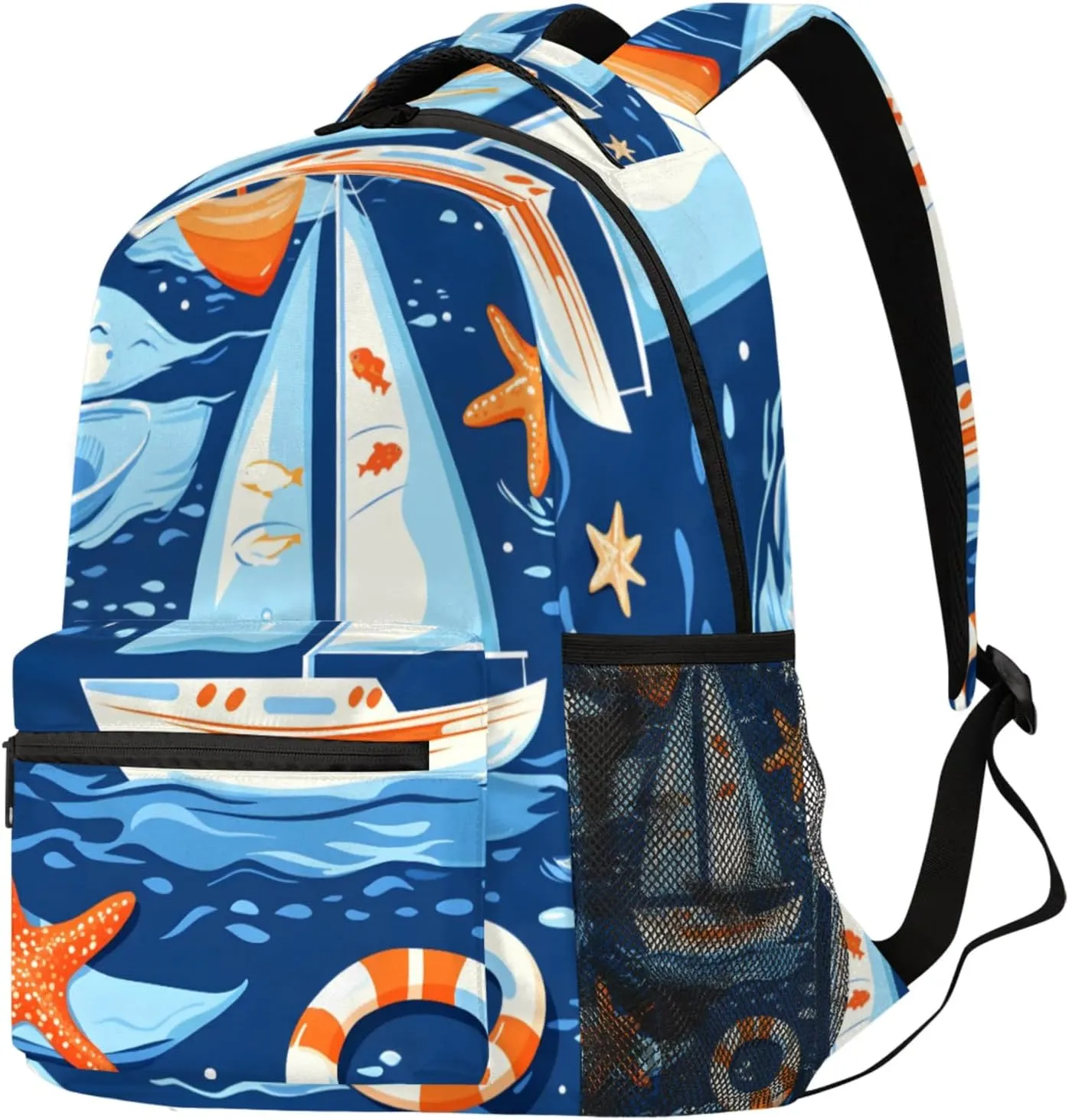 Budxapjw Cartoon Sailboat Travel Laptop Backpack for Women Men Sea Creatures Waterproof Bag with Adjustable Padded Shoulder Straps for Business Work Travel Hiking Camping