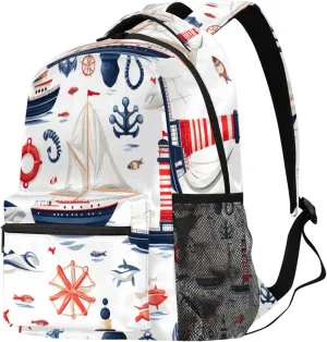 Budxapjw Cartoon Ship Travel Laptop Backpack for Women Men Sea Creatures Waterproof Bag with Adjustable Padded Shoulder Straps for Business Work Travel Hiking Camping