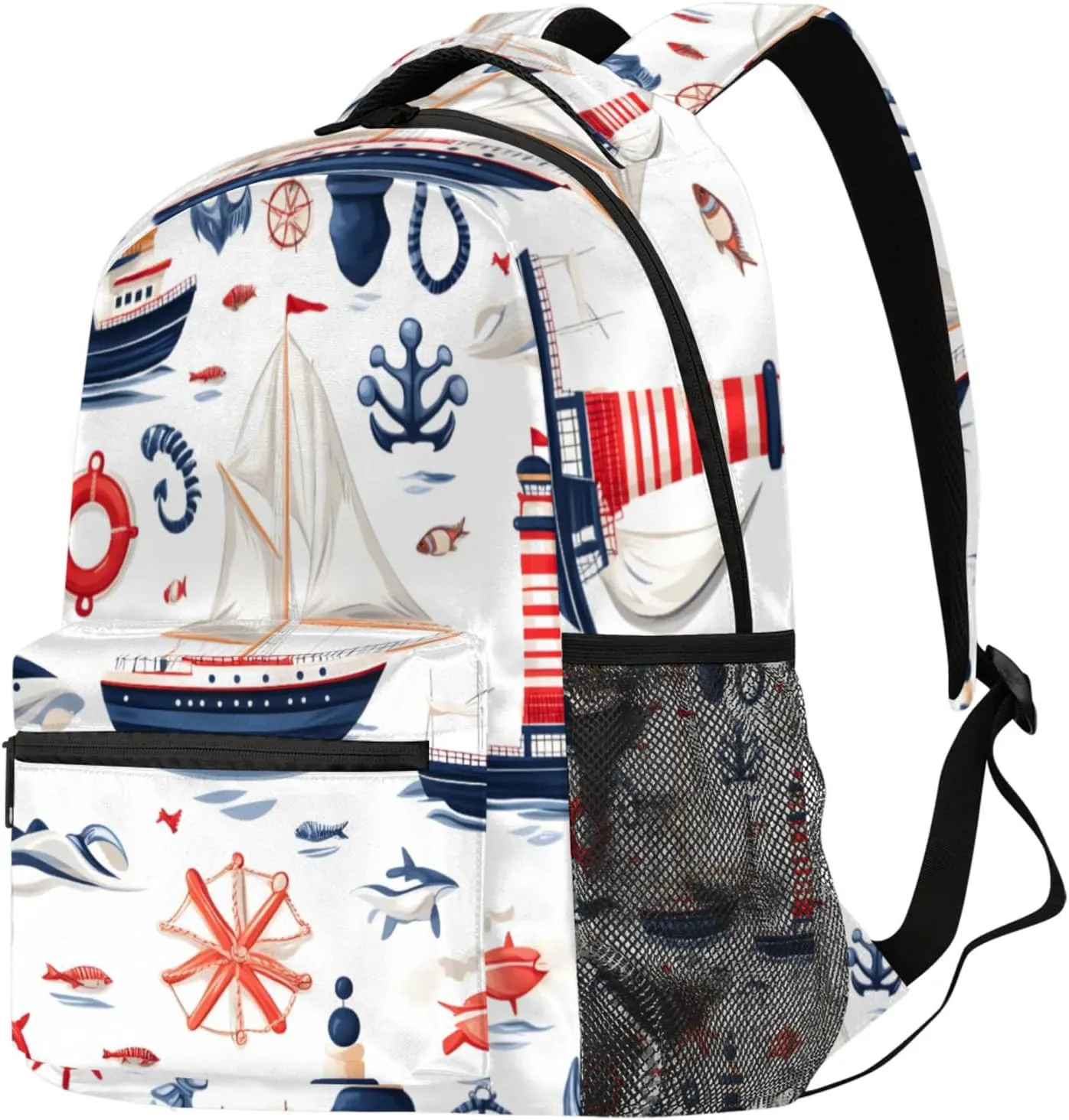 Budxapjw Cartoon Ship Travel Laptop Backpack for Women Men Sea Creatures Waterproof Bag with Adjustable Padded Shoulder Straps for Business Work Travel Hiking Camping
