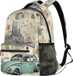 Budxapjw City Newspaper Travel Laptop Backpack for Women Men Cartoon Car Waterproof Bag with Adjustable Padded Shoulder Straps for Business Work Travel Hiking Camping