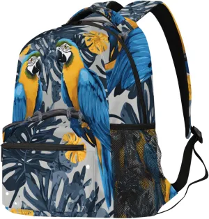 Budxapjw Colored Parrot Travel Laptop Backpack for Women Men Palm Leaf Waterproof Bag with Adjustable Padded Shoulder Straps for Business Work Travel Hiking Camping