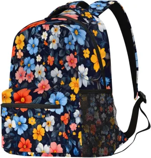 Budxapjw Colorful Florals Travel Laptop Backpack for Women Men Flower Pattern Waterproof Bag with Adjustable Padded Shoulder Straps for Business Work Travel Hiking Camping