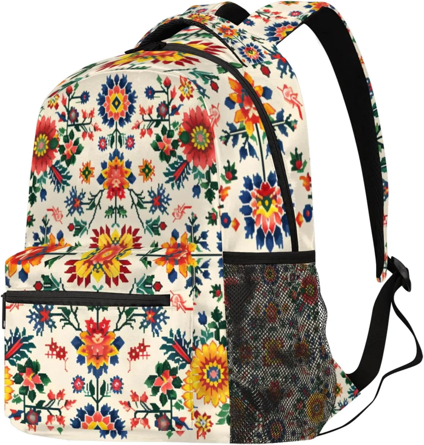 Budxapjw Colorful Flower Travel Laptop Backpack for Women Men Ethnic Style Waterproof Bag with Adjustable Padded Shoulder Straps for Business Work Travel Hiking Camping