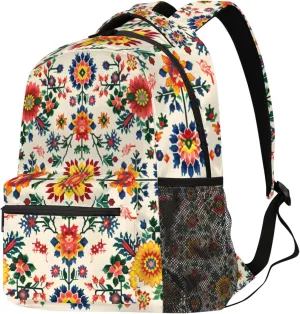 Budxapjw Colorful Flower Travel Laptop Backpack for Women Men Ethnic Style Waterproof Bag with Adjustable Padded Shoulder Straps for Business Work Travel Hiking Camping
