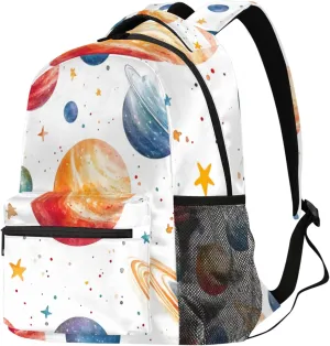Budxapjw Cosmic Planet Travel Laptop Backpack for Women Men Colorful Stars Waterproof Bag with Adjustable Padded Shoulder Straps for Business Work Travel Hiking Camping
