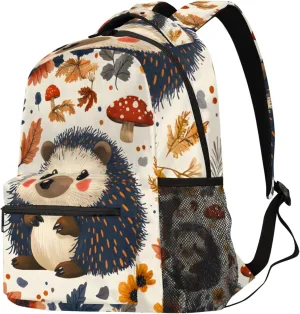 Budxapjw Cute Hedgehog Travel Laptop Backpack for Women Men Colorful Leaf Waterproof Bag with Adjustable Padded Shoulder Straps for Business Work Travel Hiking Camping