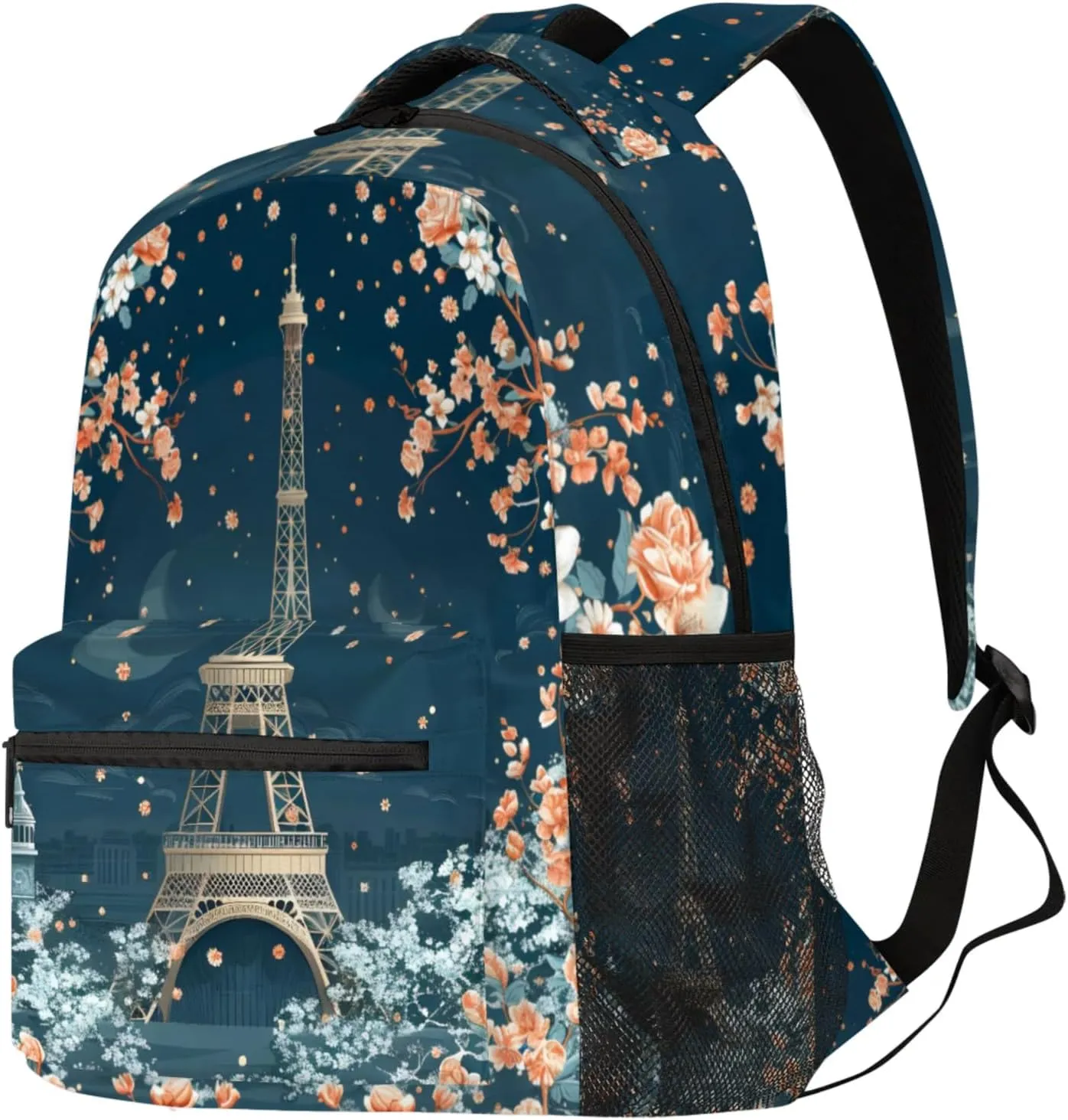 Budxapjw Eiffel Tower Travel Laptop Backpack for Women Men Beautiful Flower Waterproof Bag with Adjustable Padded Shoulder Straps for Business Work Travel Hiking Camping