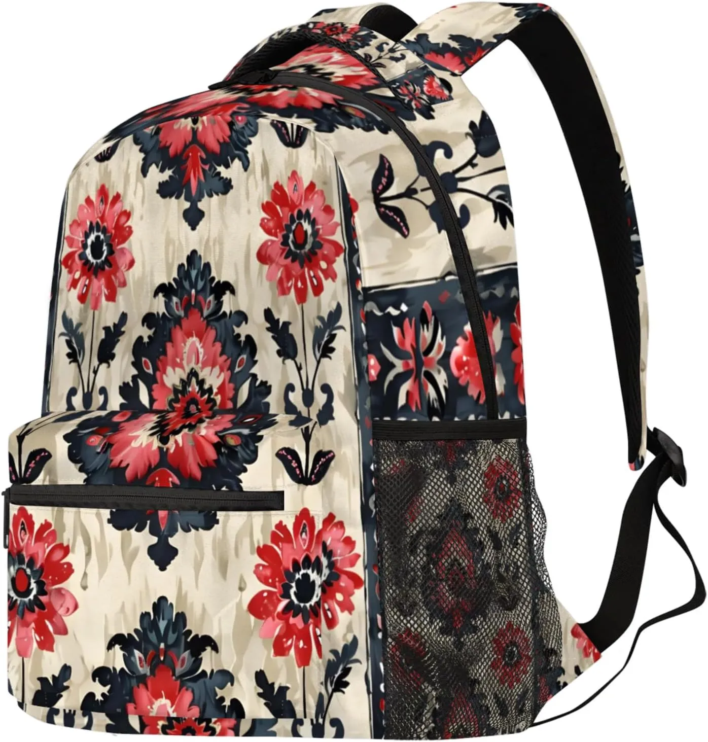 Budxapjw Ethnic Flower Travel Laptop Backpack for Women Men Retro Mandala Waterproof Bag with Adjustable Padded Shoulder Straps for Business Work Travel Hiking Camping