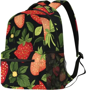 Budxapjw Fruit Strawberry Travel Laptop Backpack for Women Men Strawberry Pattern Waterproof Bag with Adjustable Padded Shoulder Straps for Business Work Travel Hiking Camping