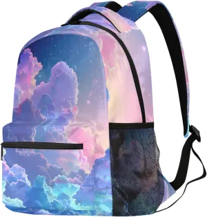 Budxapjw Galaxy Stars Travel Laptop Backpack for Women Men Cartoon Cloud Waterproof Bag with Adjustable Padded Shoulder Straps for Business Work Travel Hiking Camping