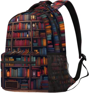 Budxapjw Library Bookshelf Travel Laptop Backpack for Women Men Education Themed Waterproof Bag with Adjustable Padded Shoulder Straps for Business Work Travel Hiking Camping