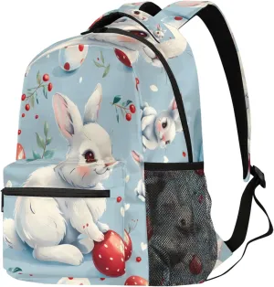 Budxapjw Lovely Rabbits Travel Laptop Backpack for Women Men Colorful Eggs Waterproof Bag with Adjustable Padded Shoulder Straps for Business Work Travel Hiking Camping