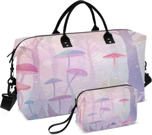 Burbuja Travel Duffel Bag for Women, Magic Forest Mushrooms Weekender Overnight Bag Shoulder Carry On Tote Bag with Trolley Sleeve, Gym Bag with Toiletry Bag
