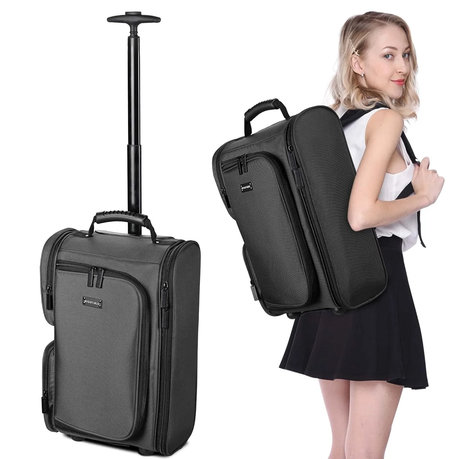 BYOOTIQUE Rolling Makeup Train Case 2in1 Makeup Travel Backpack Cosmetic Carry-on Backpack Shoulder Organizer Storage Cosmetology Trolley Bag makeup travel case with 5 Removable Travel Zipper Bag