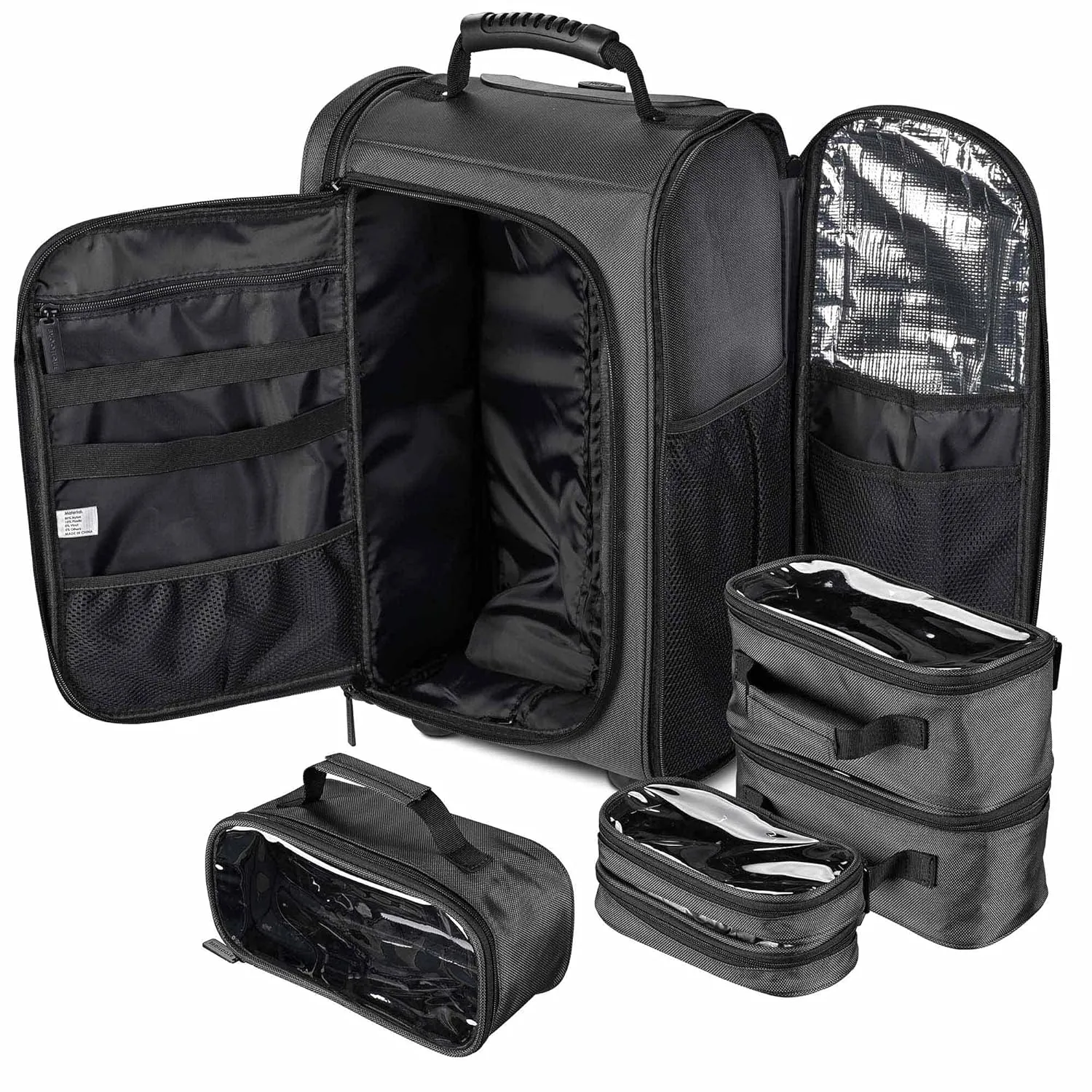 BYOOTIQUE Rolling Makeup Train Case 2in1 Makeup Travel Backpack Cosmetic Carry-on Backpack Shoulder Organizer Storage Cosmetology Trolley Bag makeup travel case with 5 Removable Travel Zipper Bag