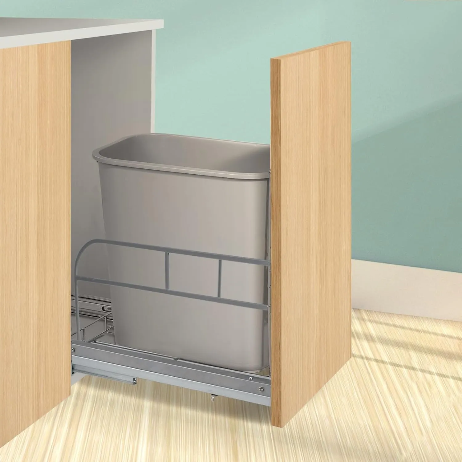 Cabinet Sink Organizer 35qt Pull Out Trash Can Under with Soft-Close Slides. Cabinet Trash Can Pull Out Kit Comes with Door Mounting Kit for Kitchen, Laundry, Bath