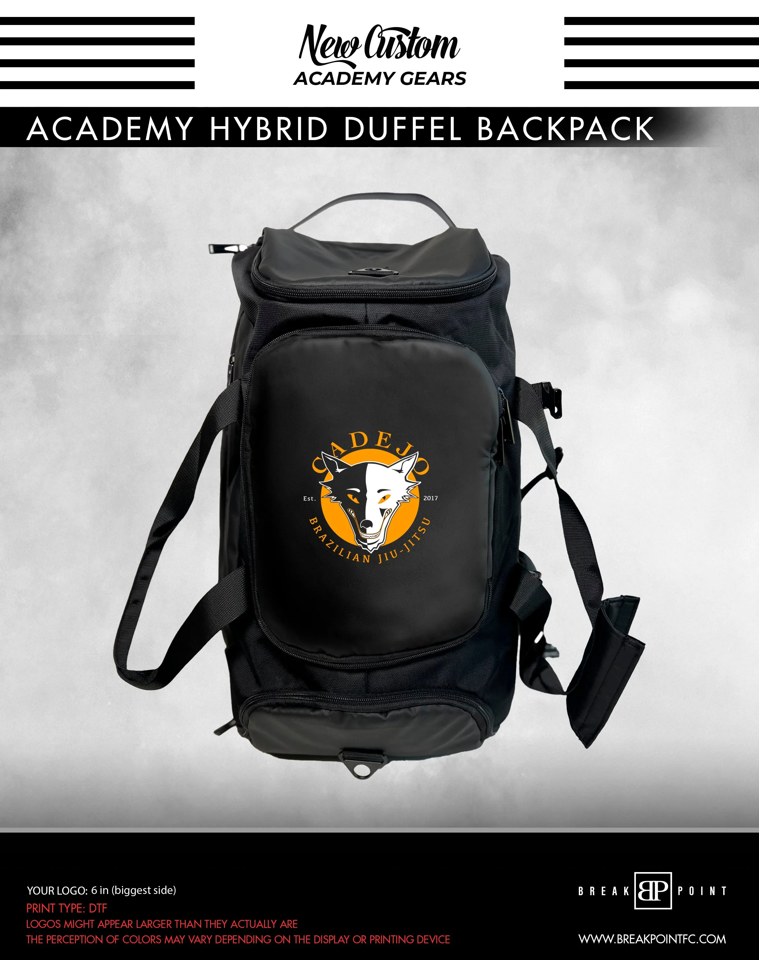 Cadejo BJJ Academy Hybrid Duffel Backpack #780 A