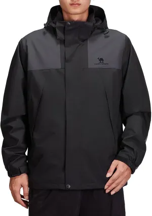 CAMEL CROWN Men's Waterproof Jacket Rain Coat Windbreaker Hooded for Outdoor Hiking Climbing Traveling