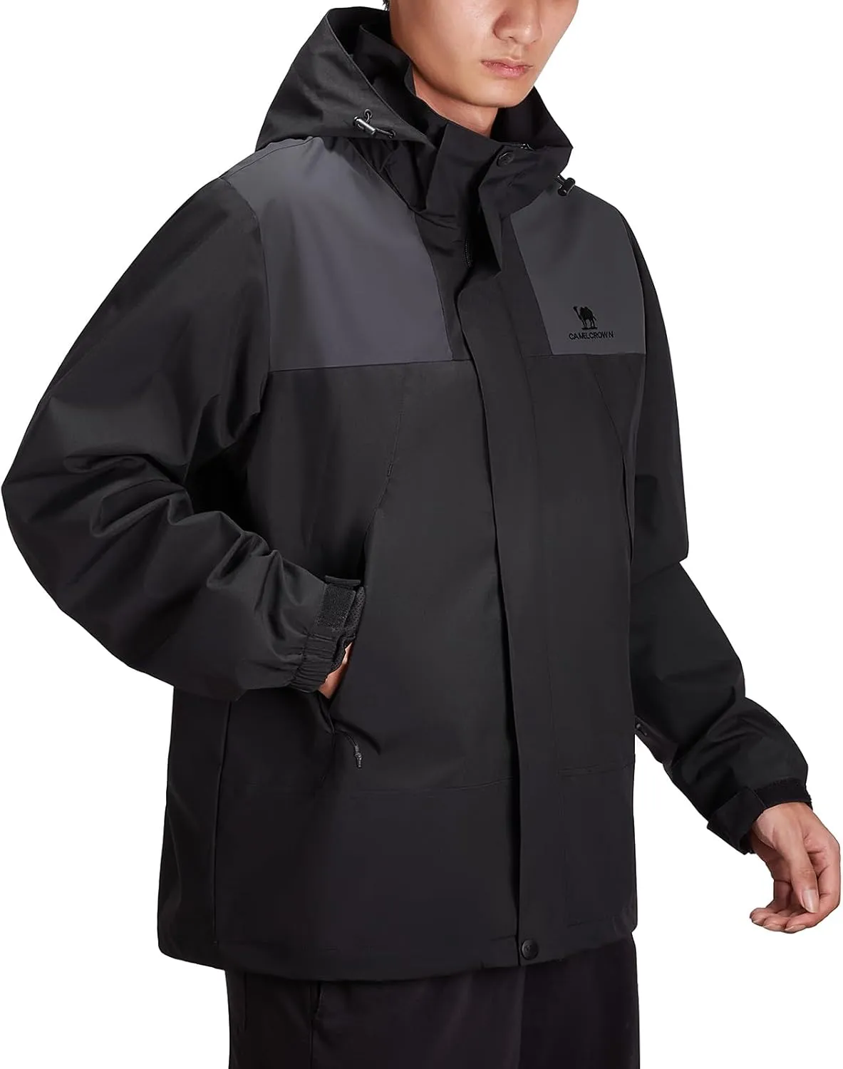 CAMEL CROWN Men's Waterproof Jacket Rain Coat Windbreaker Hooded for Outdoor Hiking Climbing Traveling