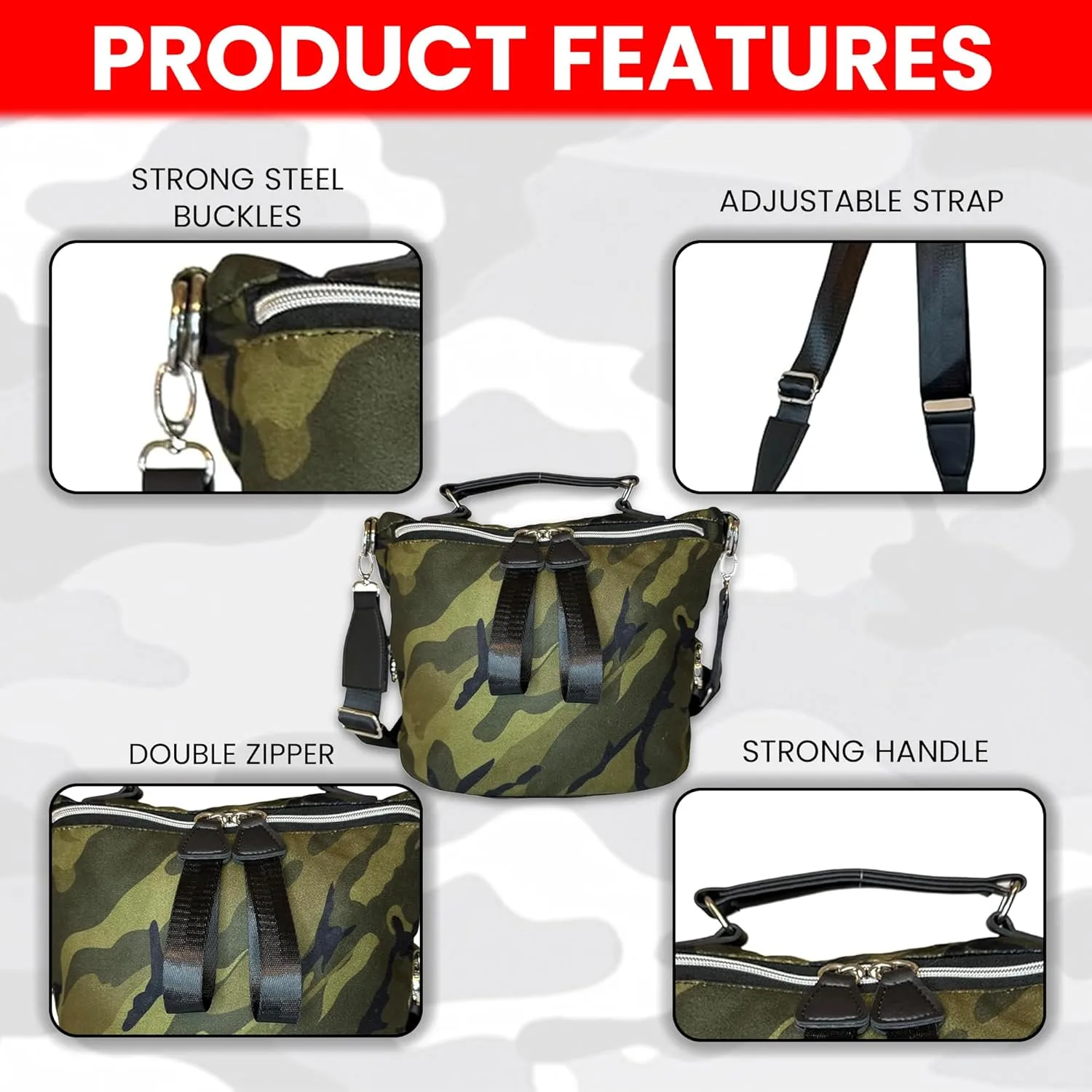 Camo Travel Shopping Shoulder Bag/Purse | Durable Softshell Tote Bag | with Zipper Closure & Adjustable Shoulder Strap