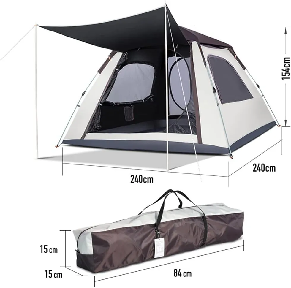 Camping Pop Up Tent for 3-4 Person, Waterproof Family Tent with Top Rainfly Instant Cabin Tent for Camping, Backpacking, Hiking & Outdoor Music Festivals
