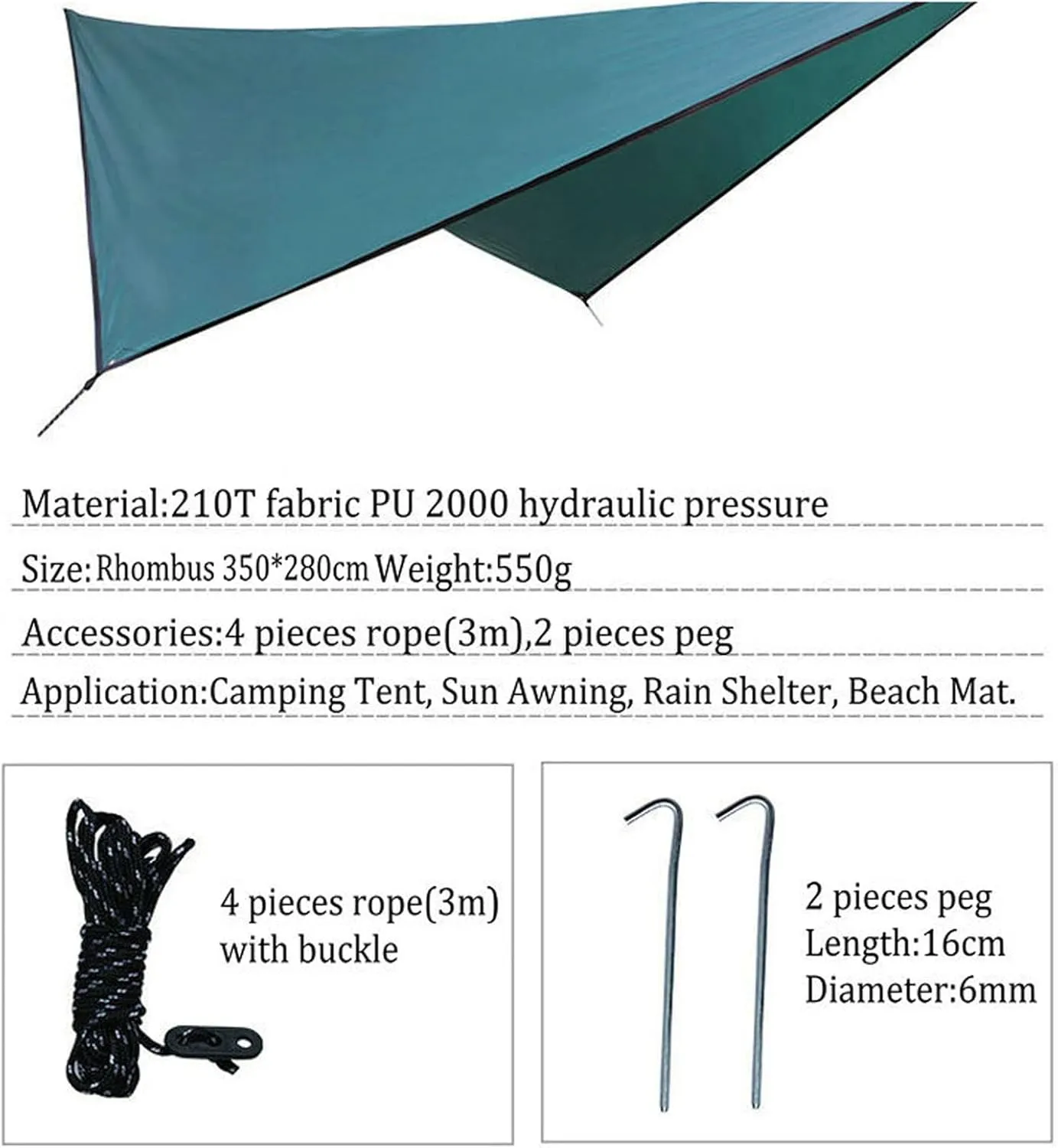 Camping Tarp,Rhombus Waterproof Tarp Tent Shade Outdoor Camping Hammock Rain Fly UV Garden Awning Canopy Sunshade Ultralight 360x290cm (Color : Black, Size : 360x290cm)