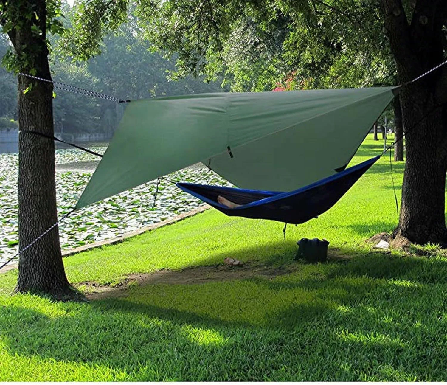 Camping Tarp,Rhombus Waterproof Tarp Tent Shade Outdoor Camping Hammock Rain Fly UV Garden Awning Canopy Sunshade Ultralight 360x290cm (Color : Black, Size : 360x290cm)