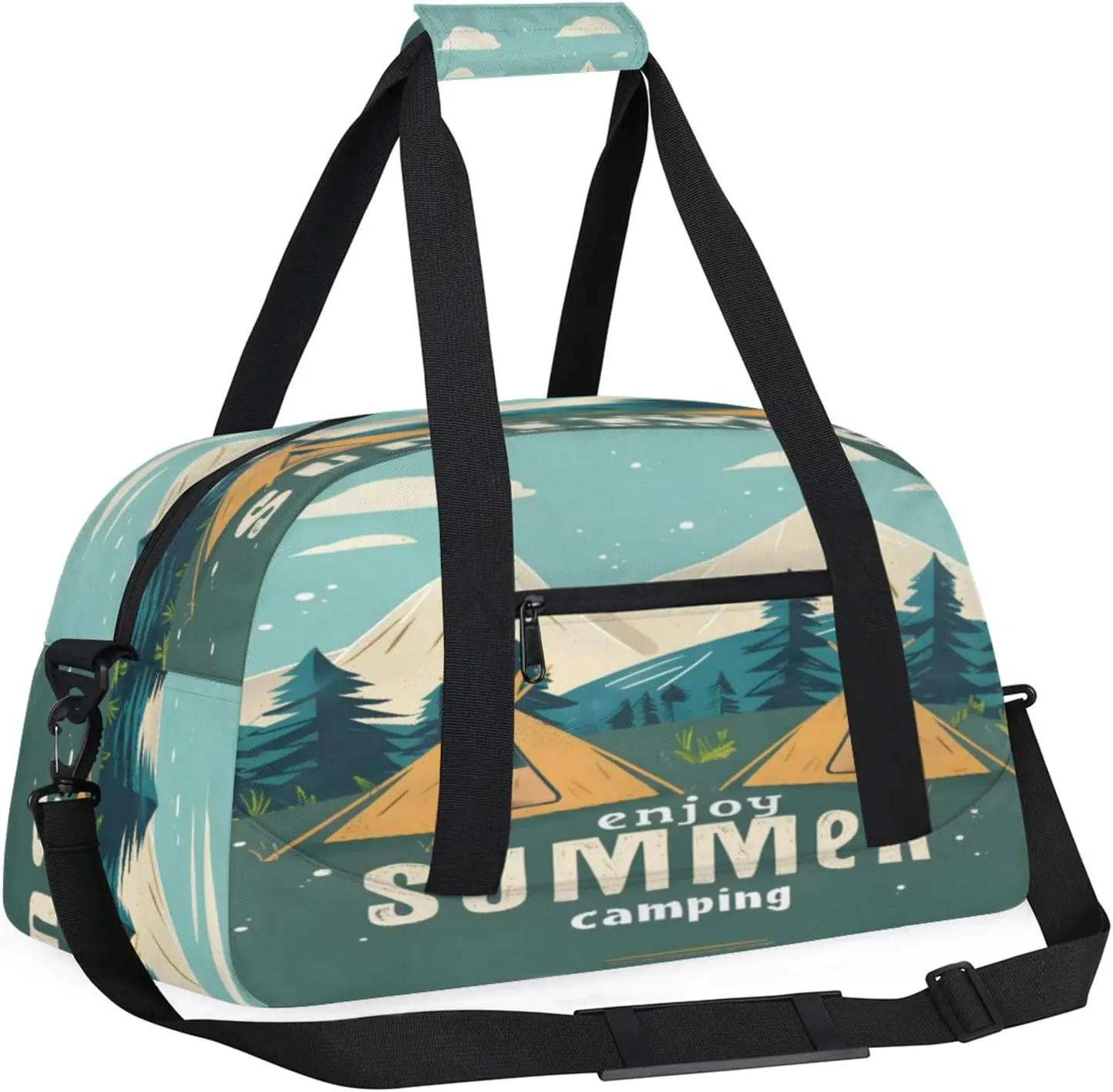 Camping Theme Gym Bag for Women Men, Sports Travel Duffel Bag Lightweight Workout Bag Carry On Overnight Weekender Bag