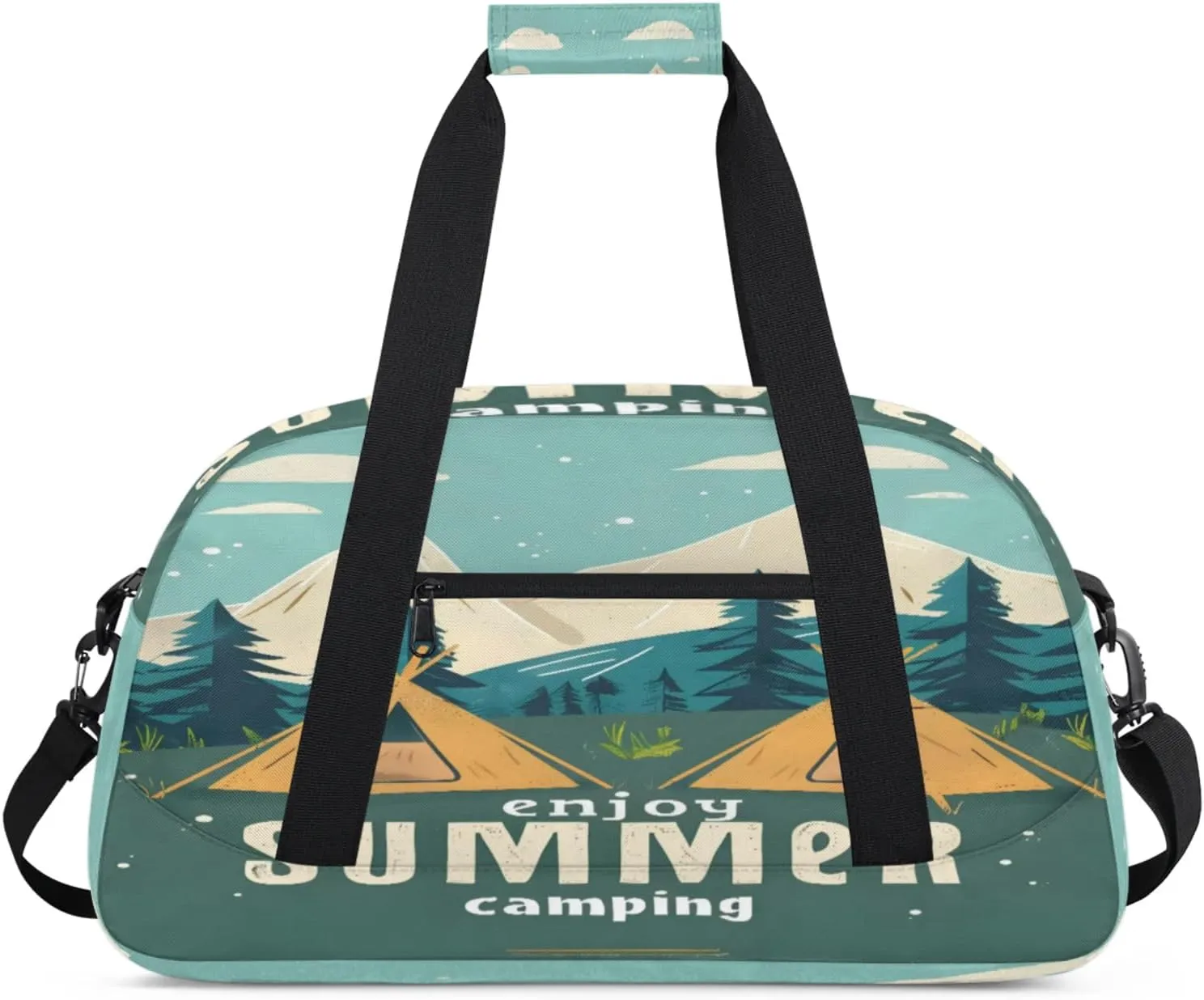 Camping Theme Gym Bag for Women Men, Sports Travel Duffel Bag Lightweight Workout Bag Carry On Overnight Weekender Bag