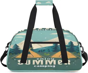 Camping Theme Gym Bag for Women Men, Sports Travel Duffel Bag Lightweight Workout Bag Carry On Overnight Weekender Bag