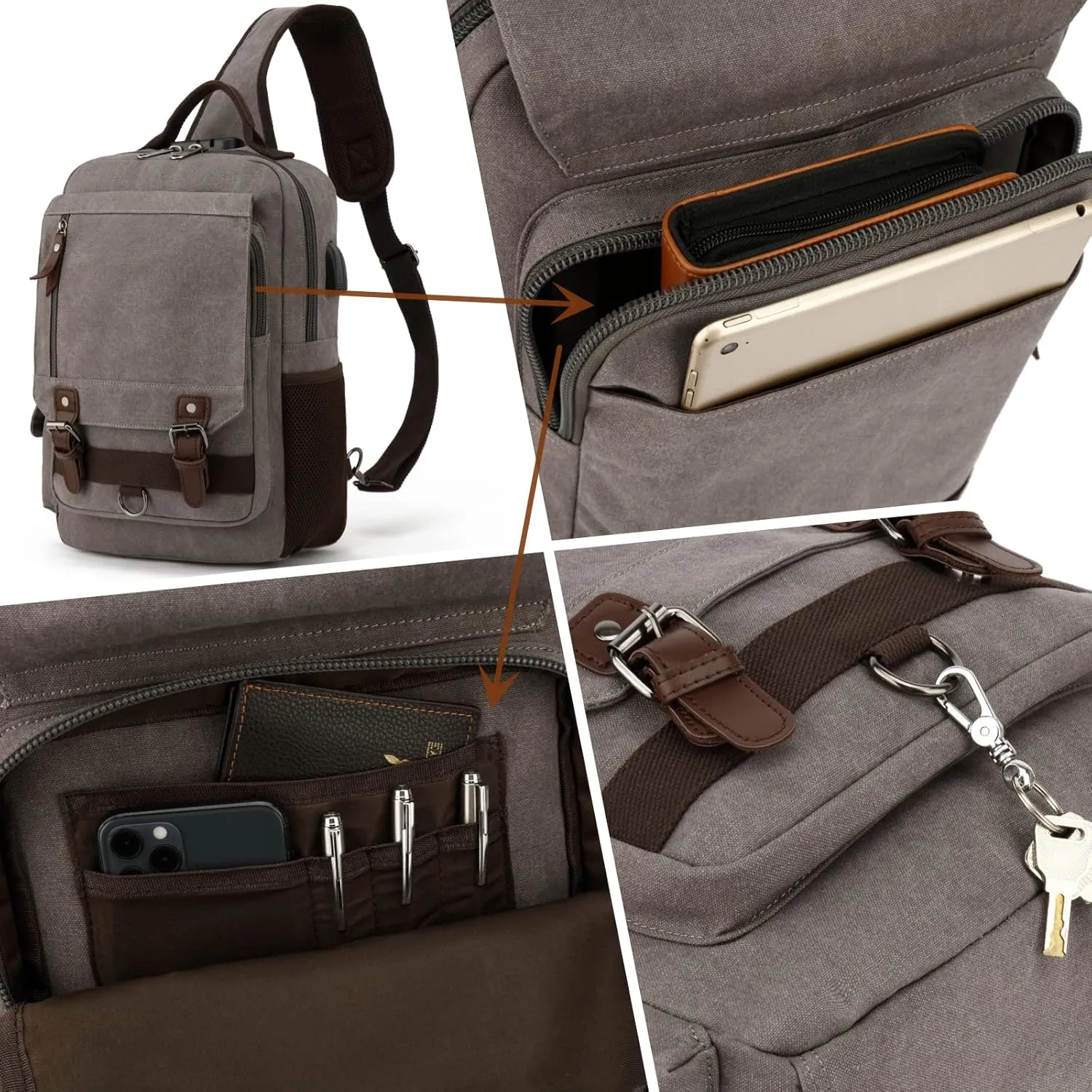 Canvas Messenger Bag Crossbody Shoulder Backpack Sling Bag Rucksack Daypack Casual Travel