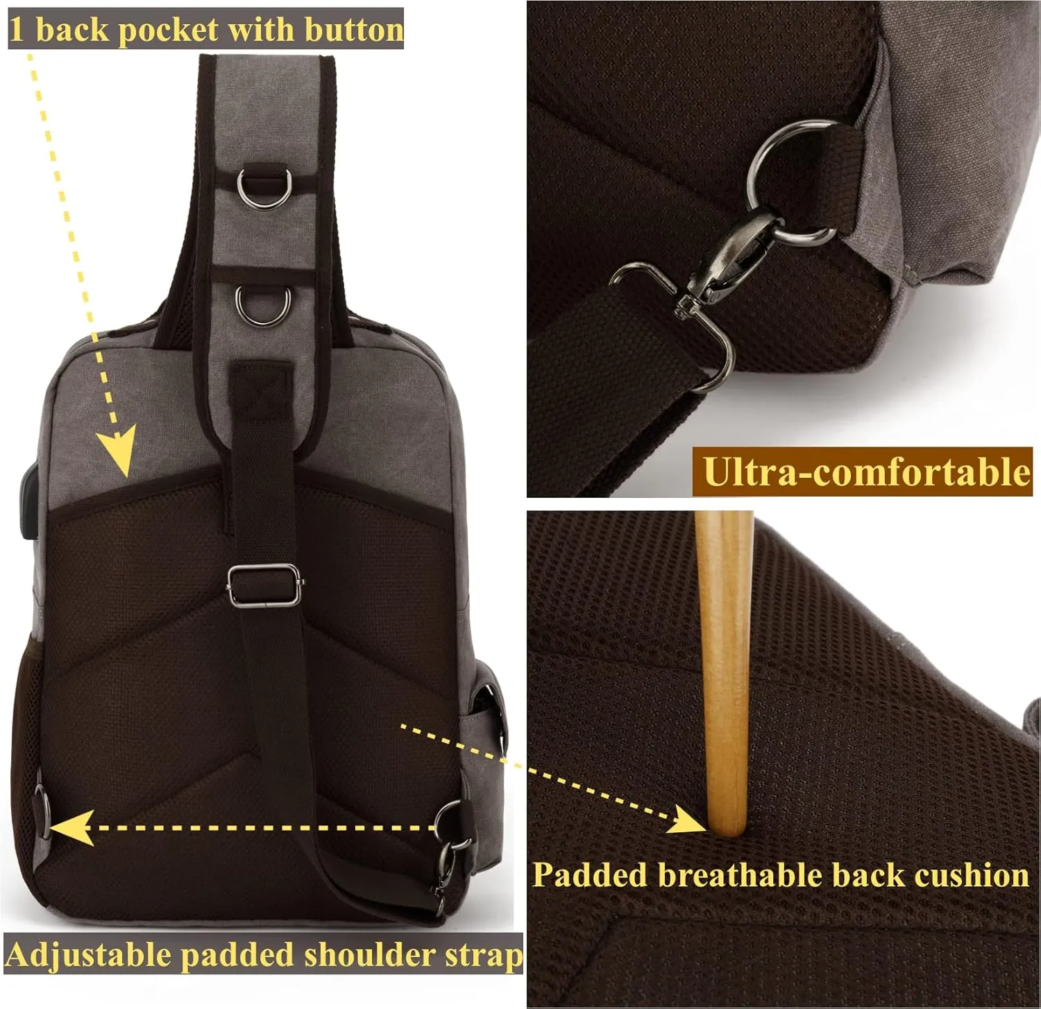 Canvas Messenger Bag Crossbody Shoulder Backpack Sling Bag Rucksack Daypack Casual Travel