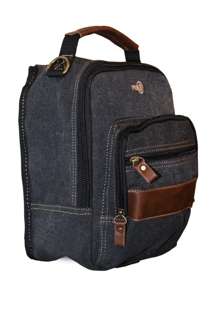 Canvas Sling Bag Shoulder Strap Messenger Travel Pack W Tablet Pocket - Black