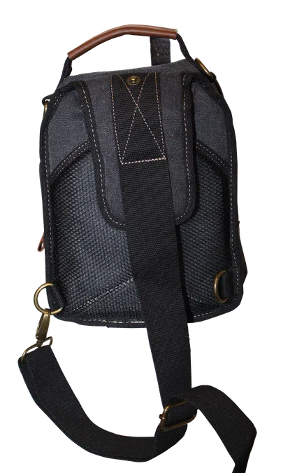 Canvas Sling Bag Shoulder Strap Messenger Travel Pack W Tablet Pocket - Black