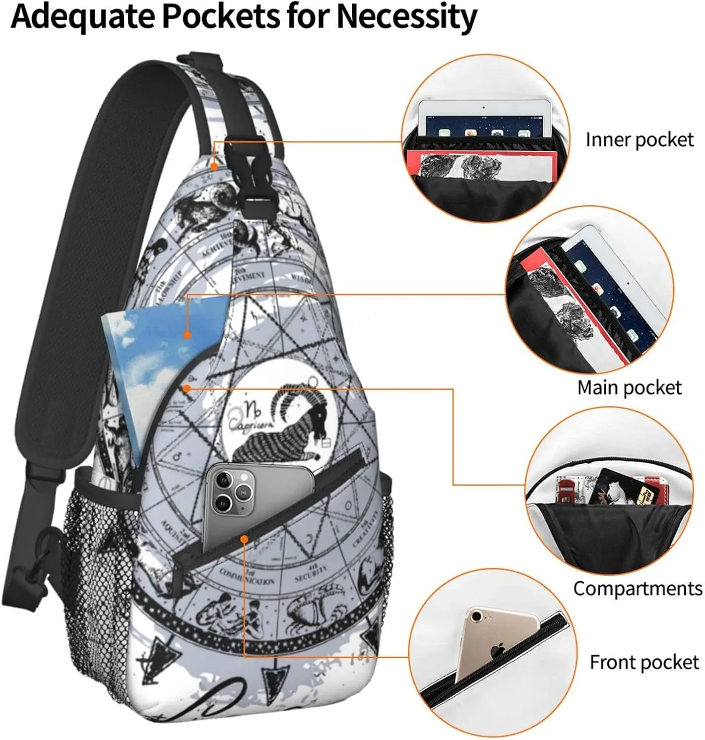 Capricorn Sling Bag Personalized Constellations Chest Bag Travel Hiking Chest Bag Daypack Outdoor Sports Bag For Women Men