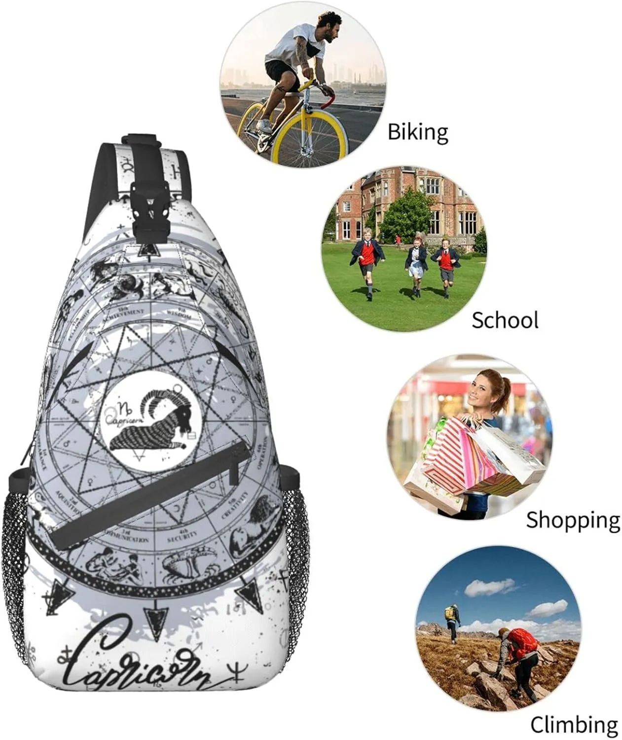 Capricorn Sling Bag Personalized Constellations Chest Bag Travel Hiking Chest Bag Daypack Outdoor Sports Bag For Women Men