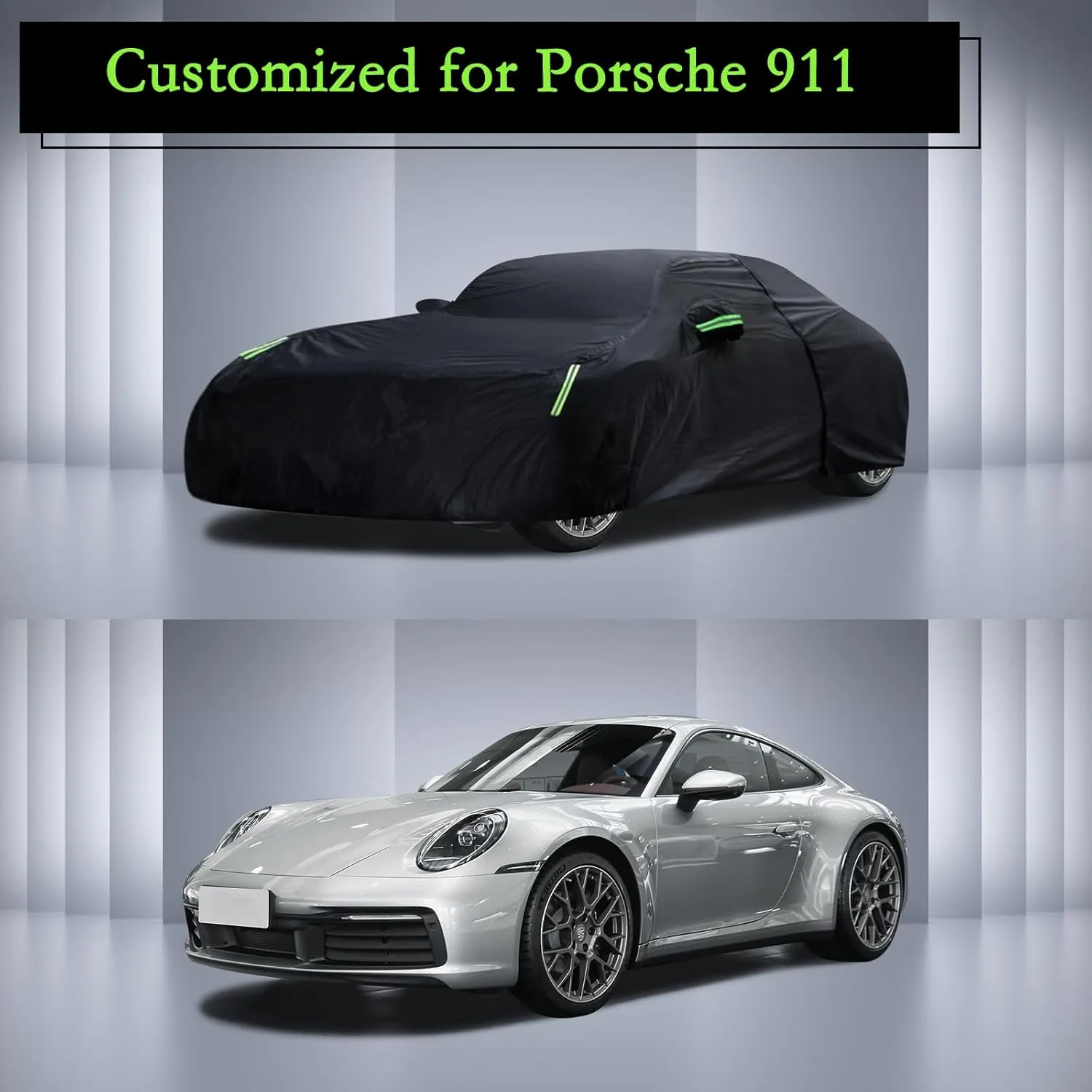 Car Cover Custom Fit for 1998-2025 Porsche 911 (991/992/996/997 Series) Carrera 4S/Turbo/Carrera, Waterproof All Weather Full Exterior Cover Rain Sun Protector with Door Zipper