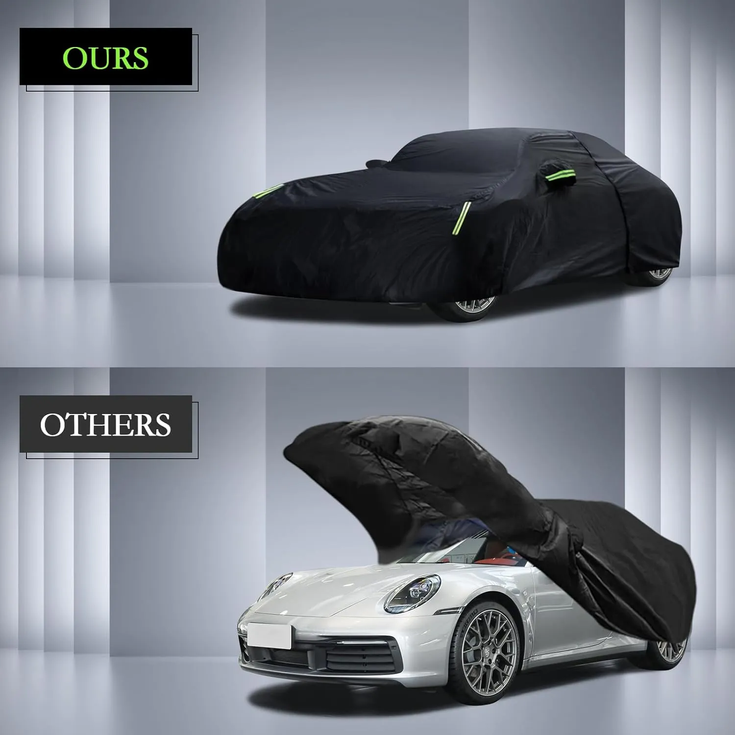 Car Cover Custom Fit for 1998-2025 Porsche 911 (991/992/996/997 Series) Carrera 4S/Turbo/Carrera, Waterproof All Weather Full Exterior Cover Rain Sun Protector with Door Zipper