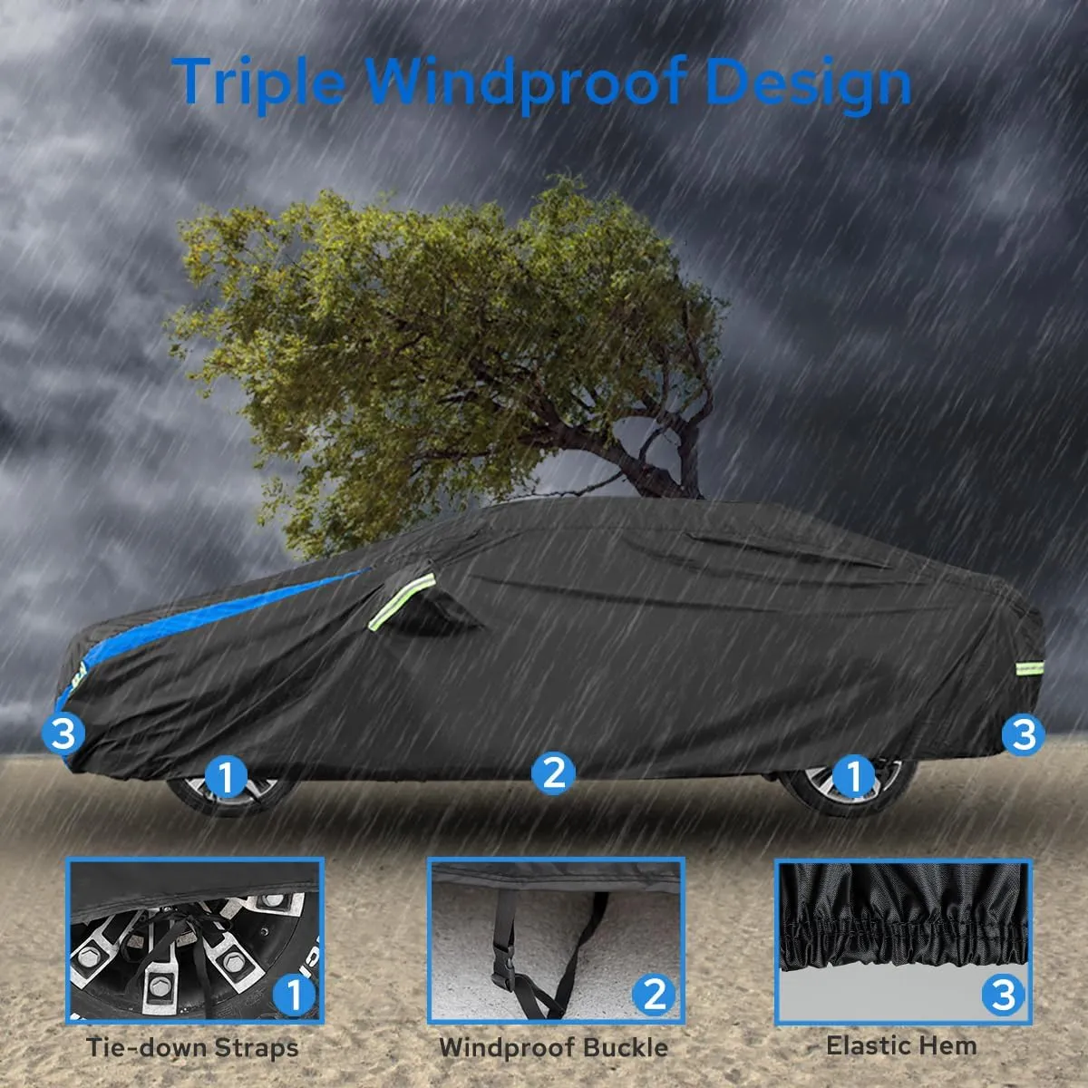 Car Cover Custom Fit for Honda Civic Sedan, Waterproof All Weather Full Exterior Cover Rain Snow UV Protection Outdoor Cover with Side Door Zipper Design